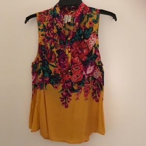 Anthro sleeveless floral blouse